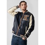 Blouson style universit� homme kaporal mongi - bleu - effet us� - col teddy - fermeture zipp�e