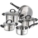 Batterie de cuisine - karcher - mia - 5 pi�ces - inox - couvercle en verre - manches en plastique