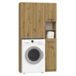 Karli - ensemble salle de bain style moderne - 96x30x183 - 4 portes + 2 tablettes - ch�ne artisan ch�ne ...