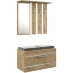 Kathi - meuble dentr�e miroir + banc - dimensions 41x85x180 - banc de rangement � chaussures - 6 crochets ...
