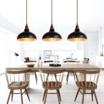 Kawoo lot de 3 lustre luminaire industriel noir lampe suspension vintage en m�tal bois de noyer pour ...