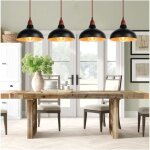 Kawoo lot de 4 lustre luminaire industriel noir lampe suspension vintage en m�tal bois de noyer pour ...
