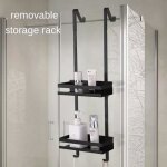 �tag�re de douche - kedia - rangement salle de bain inox noir 2 niveaux 74 * 25 * 10. 2cm