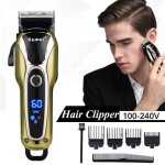 Kemei lcd tondeuse  cheveux sans fil rechargeable + 4 peignes outil lectrique pro coiffure salon maison ...