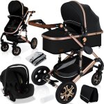 Poussette combine 3en1 - kesser - loops - noir / champagne - sige auto inclus - poigne rglable