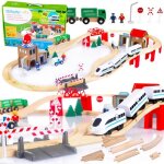 Circuit train en bois 80 pices avec locomotive  pile poste de police - green series (gs0010)