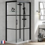 Kinedo cabine de douche brooklyn 120 x 90 rectangle porte coulissante noir