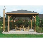Kiosque en bois de pin certifi et imprgn solid - modle kiosk - 347x347cm - poteaux contrecolls