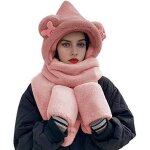 Kit 3 en 1 - bonnet echarpe gants - rose - tissu de cachemire imit� - design mignon - hiver