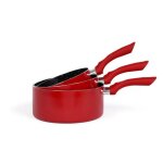 Kit de 3 casseroles livoo men125b aspect pierre diamtres 16 - 18 - 20 cm en aluminium coloris rouge