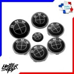 Kit 7 embleme logo badge bmw noir full black capot 82mm + coffre 74mm + volant + 4 x cache moyeu 68mm ...