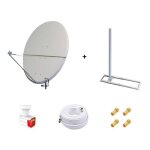 Kit antenne parabole 130 cm aluminium + support de chevron fixation toit 1m + lnb twin hd 4k + c�ble ...