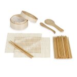 Relaxdays kit  sushis 2 nattes cuiseur - vapeur 20 paires de baguettes cuillre  riz spatule set nature ...