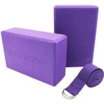 Lot de 2 briques de yoga 23 x 15 x 75 cm et sangle de yoga 183 x 38 cm - eva - violet - vivezen