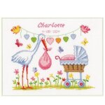 Kit � broder au point de croix naissance cigogne