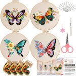 Kit de broderie au point de croix - marsee - 4 pcs papillon - coton - inclus ciseaux et enfile - aiguille ...