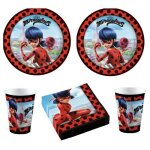 Kit (cde 5 ) anniversaire - miraculous - coccinelle - 16 enfants - 16 assiettes - 16 gobelets - 16 serviettes ...