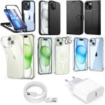 Kit complet iphone 15 plus - massilia tech - 6 coques - chargeur 20w - verre tremp� cam�ra