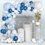 Kit de dcoration - azwix - arche de ballons - 104pcs - bleu marine blanc argent - anniversaire mariage ...