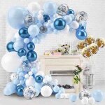 Kit de guirlande de ballon - folaya - arche ballon - 112 pi�ces - macaron m�tallique - bleu blanc or ...