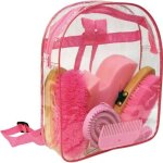 Kit de pansage pour chevaux - kerbl - sac  dos transparent - accessoires roses