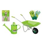 Kit petit jardinier accessoires pour enfant en mtal gants + petits outils + brouette + arrosoir
