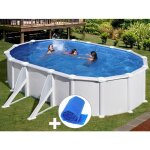 Kit piscine acier blanc gr� atlantis ovale 527 x 327 x 132 m + b�che � bulles