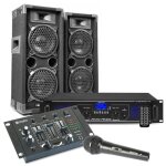 Kit sono dj max26 avec enceintes amplificateur et table de mixage - 1200w avec microphone sans fil inclus ...