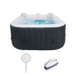 Kit tout inclus spa et accessoires : spa gonflable carr 4 places avec 2 appuis ttes filtre puisette ...