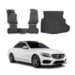 Kit tapis de sol et coffre pour mercedes classe c w205 2014 - 2021 caoutchouc noir