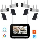 Kit de vidosurveillance kyf : cran 7? enregistreur + 4 camras solaires rechargeables ultra hd 4mp ...