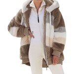 Kjehome manteau  capuche en polaire femme veste ouvert cardigan fermeture chaud blouson patchwork hoodie ...