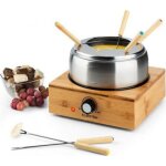Klarstein bambus - appareil  fondue 800 w capacit 13 l max plaque de cuisson & 6 fourchettes  fondue ...