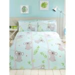 Ensemble de couette simple - rapport - koala fun - bleu aqua - motif koalas - lavable en machine