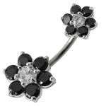 Piercing de nombril - kody - double fleur - argent 925 - acier chirurgical - noir