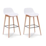 Lot de 2 tabourets de bar blancs style scandinave avec pieds en bois naturel - hauteur 66 cm