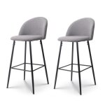 Lot de 2 chaises de bar design moderne avec dossier ? tabouret haut en tissu gris et pieds m�tal noir ...