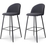 Lot de 2 chaises de bar design moderne avec dossier ? tabouret haut en tissu noir et pieds m�tal noir ...
