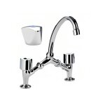 Robinet lavabo pont chrom cartement variable croisillons laiton bec tube mobile