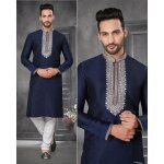 Kurta indien homme haute gamme - pav - bleu - matire trs soyeuse - adulte