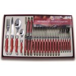 M�nag�re 24 pi�ces laguiole production nacr� rouge - acier inox tremp� et m�tal - poli brillant - garantie ...