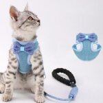 Laisse et harnais pour chat - zhuodike - gilet - 115 m - 3 � 10 kg - bleu