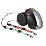 Laisse rtractable - jormftte - double pour chiens - 3 mtres - noir - enrouleur sans enchevtrement