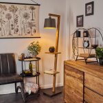 Lampadaire - hofstein - baval - bois naturel - abat - jour m�tal gris et dor� - 1xe27 60w