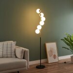 Lampadaire design noir et laiton sphères blanches - sierra Lampadaire design noir et laiton sphères blanches - sierra