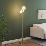 Lampadaire dor� trois boules de verre blanc 150 cm - melinda