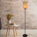 Lampadaire - sampa - hawai - m�tal noir et bambou naturel - 160cm - compatible led