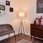 Lampadaire - hofstein - honoa - m�tal noir et chrome - abat - jour tissu blanc - 1 ampoule e27