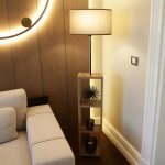 Lampadaire redditch avec tagre hauteur 150 cm e27 effet bois - noir - beige [lux. pro]