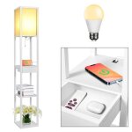 Lampadaire salon sur pied en bois avec 3 tagres + ampoule + tiroir + ports de charge usb blanc 1. 6m ...